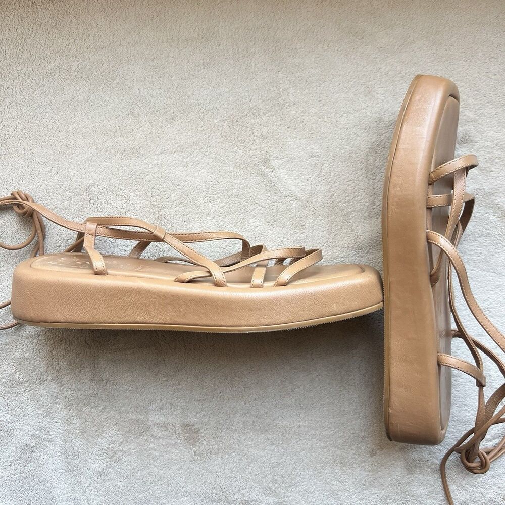 Loeffler Randall Beau Dark Sand Wrap Platform Sandals Women 7 Ankle Strap Laces